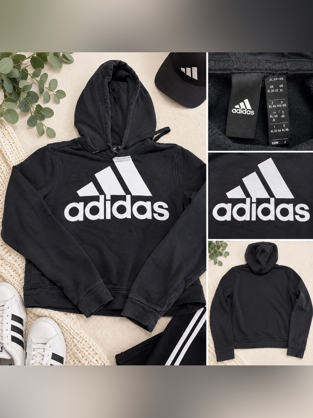 Adidas Black Logo Pullover Hoodie Sweatshirt XL